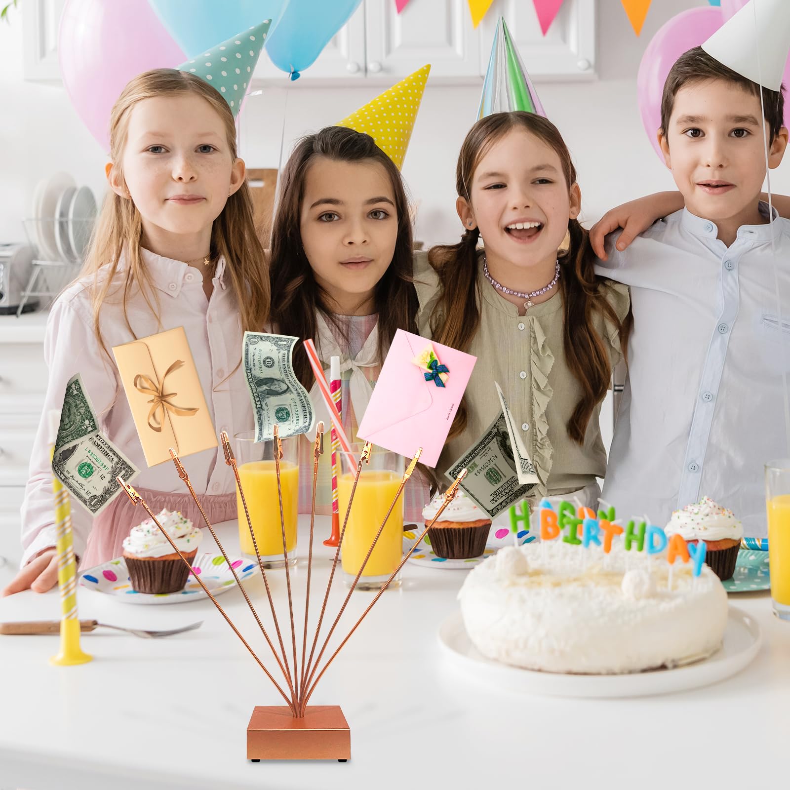 Photo Tree Holder Clip Cube Base,8 - Branch Money Trees Gift Card Holder with Clips,Picture Holder Stand for Christmas Wedding G